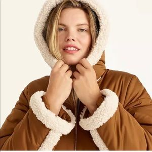 NWT J.CREW SNOWDAY PUFFER SHERPA JACKET WITH PRIMALOFT SZ XS GLAZED PECAN $268